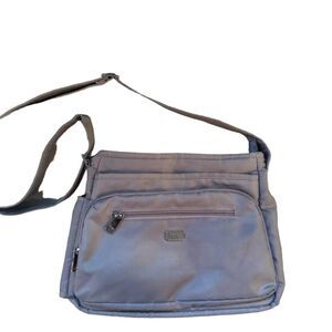 Lug Women's Gray Shimmer Multicompartment Crossbody Bag Travel Purse Minimalist